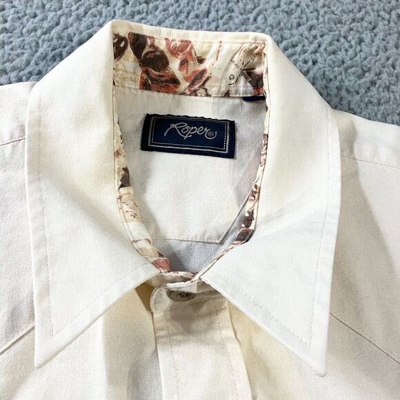 Roper Shirt Mens XL Cream Pearl Snap Cowboy Boot Western Casual Rodeo Pockets - Picture 2 of 8